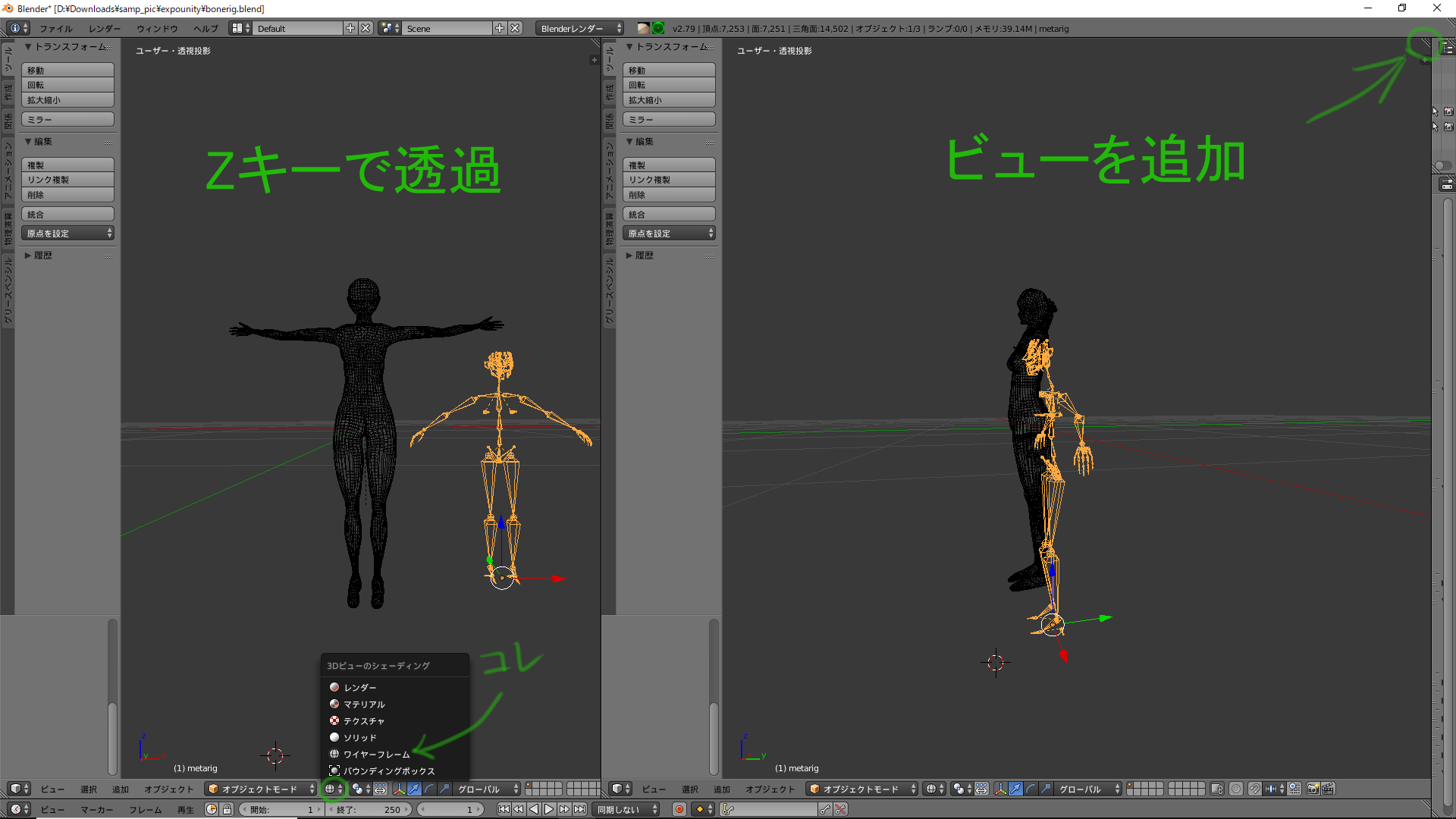 Blenderでボーンを入れる方法 Humanoid